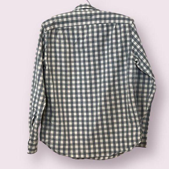 J crew Men's Button Down Shirt Gray White Gingham Long Sleeve Size Medium Cotton - Picture 2 of 8